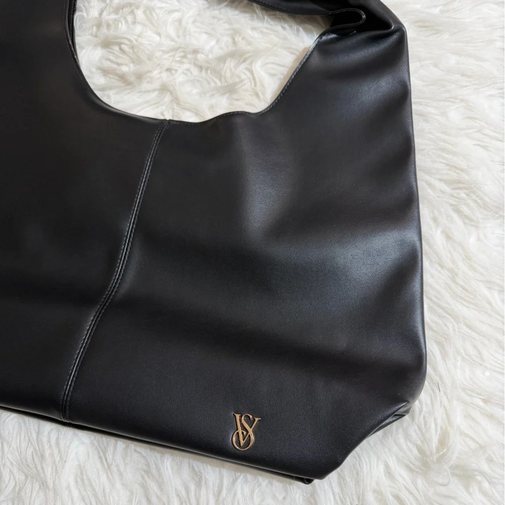 NWT Victoria’s Secret Black Faux Leather Purse Tote Bag Large